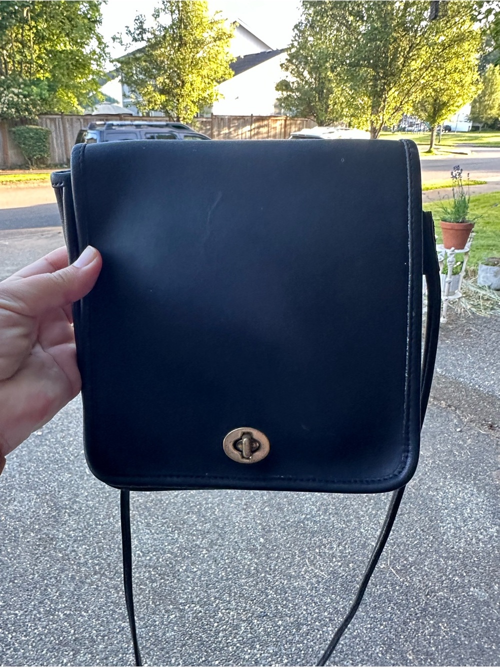 Coach Black Leather Crossbody with Gold Turn-Lock